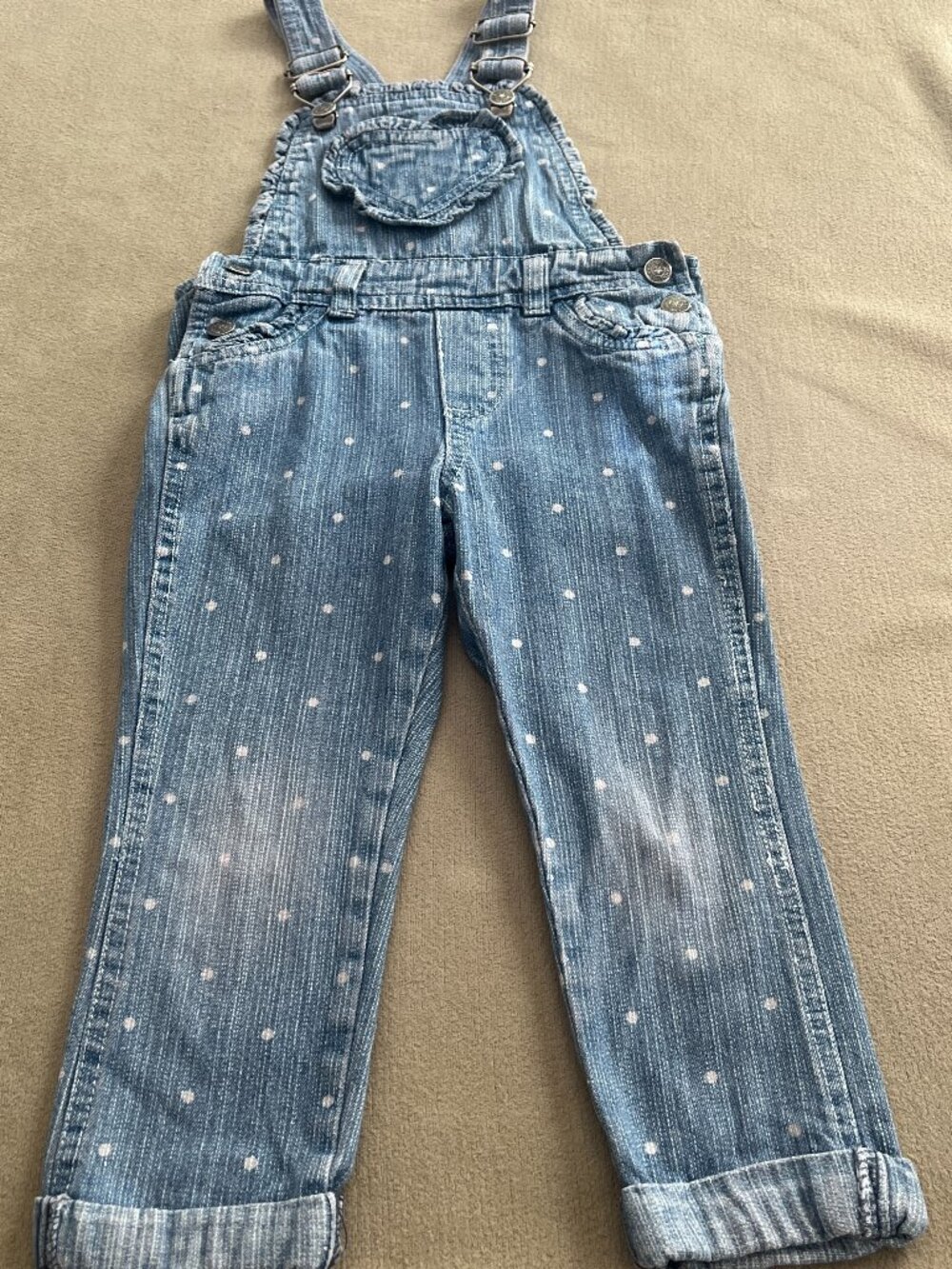 Nannette Girls Blue Denim Overalls White Polka Dots Size 3T